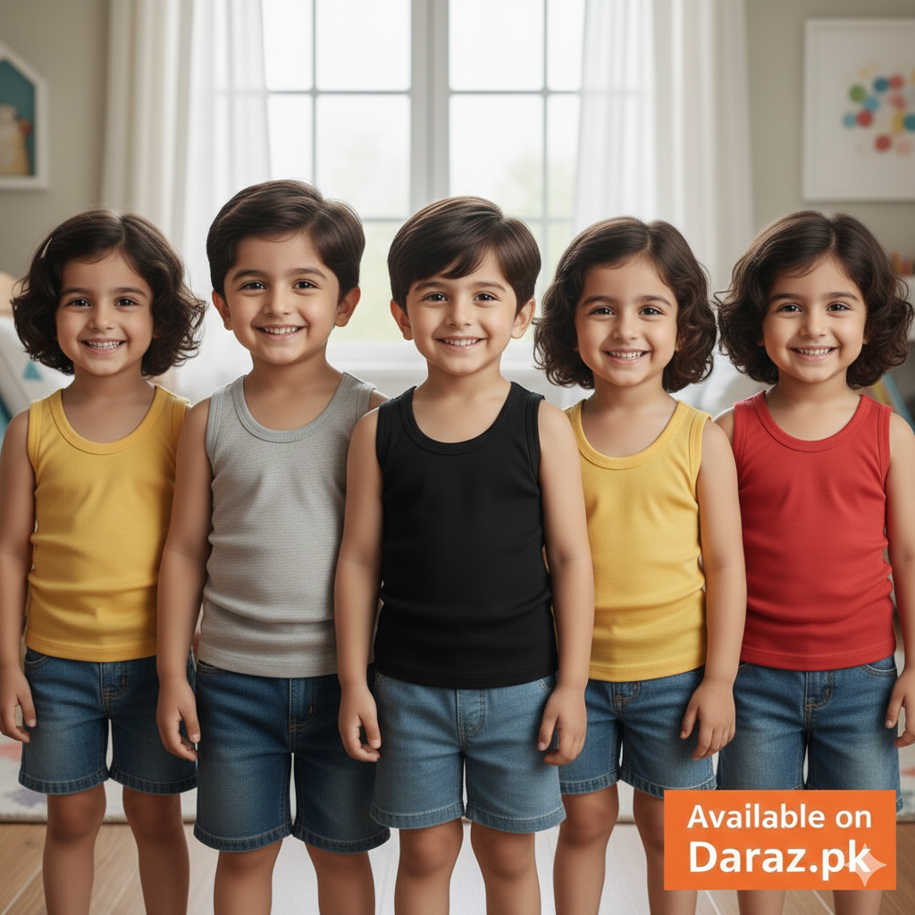 Pack of 5 - Summer Cotton Jersey Sando For Kids, Girls and Boys, Summer Cotton Tees Tank Top for Kids