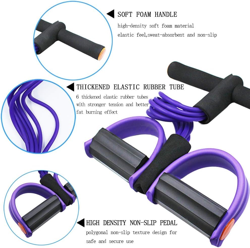 Tummy Trimmer Belly Fat Burner| Double Spring Pull Reducer Resistance Band with Foot Pedal| 4-Tube Elastic Yoga Abs Abdominal Workout Equipment for Weight Loss, Arm Muscle Builder & Core Strength Training – Home Gym Fitness Body Exerciser for Men & Women