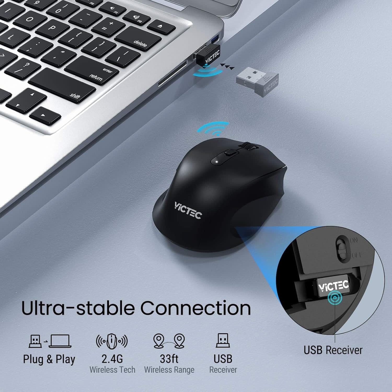 Wireless Mouse ViCTEC Model no:3200 DPI, ergonomic 2.4Ghz