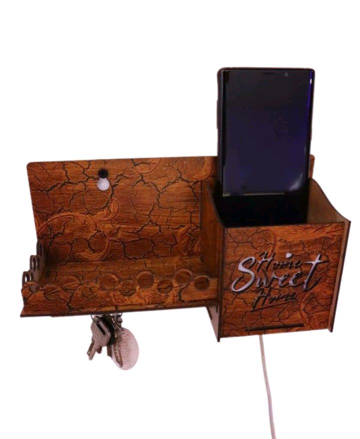 Laser Cut Wall Mounted Mobile Stand Key Holder with Storage Shelf CDR