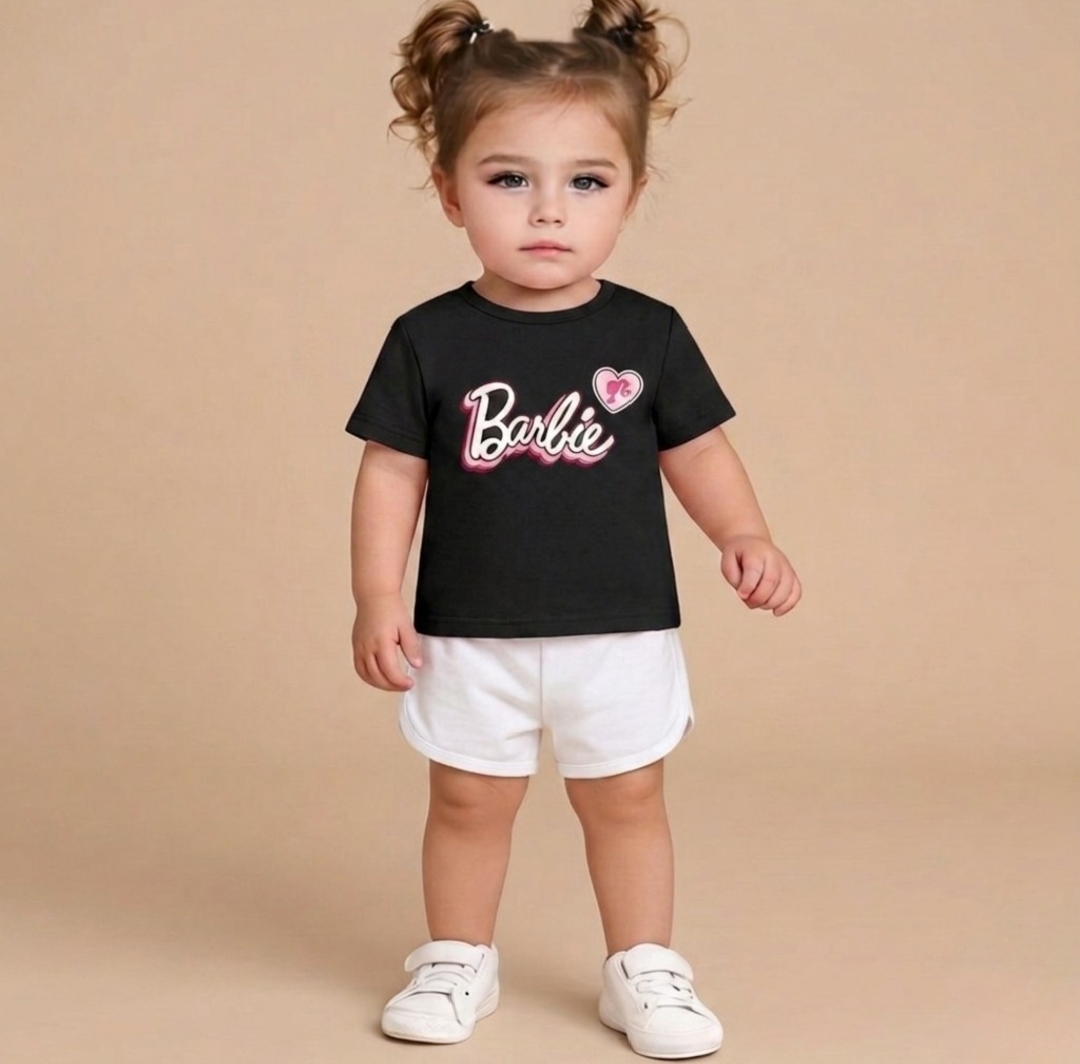 Barbie T-shirt And short Pant For Kids Baby Girls and Boys  Round Neck Short  Sleeves Tee Top's Clothes sets Dresses Outfit Suit Jannat Store