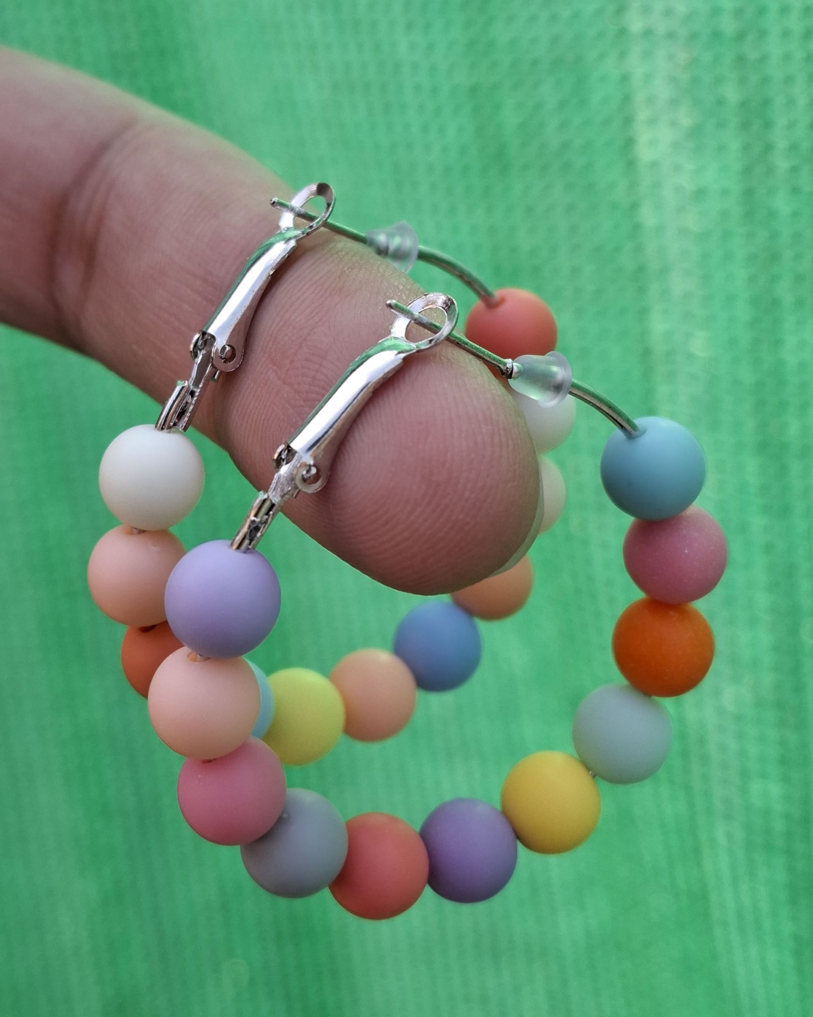 Multi-Color Matte Hoop Earrings with 8mm Classy Beads - 40mm Hoop