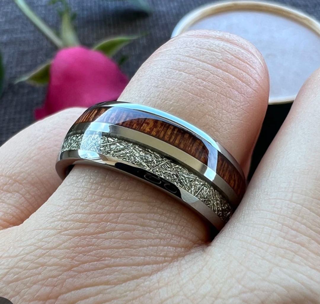 New Trend Mens Wedding Band, Whiskey Barrel Ring, Meteorite Ring, Rose Gold Mens Ring, Mens Promise Ring, Personalized,