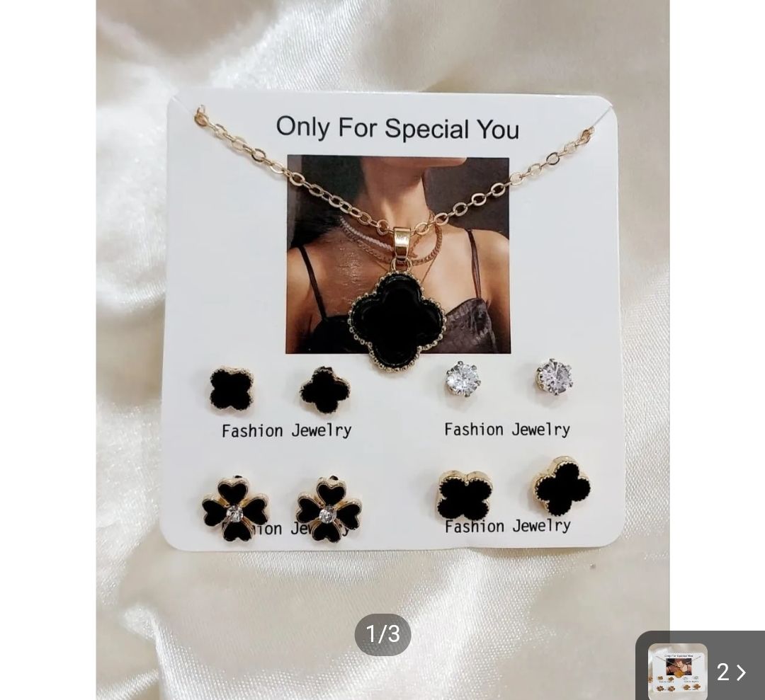 Pack of four (4) pairs of earrings(tops) and one 1 necklace for girls