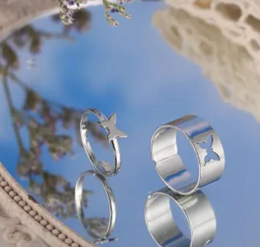 Trendy Vintage Butterfly Rings For Women Men Lover Couple Rings Set Friendship Engagement Wedding Open Rings Jewelry