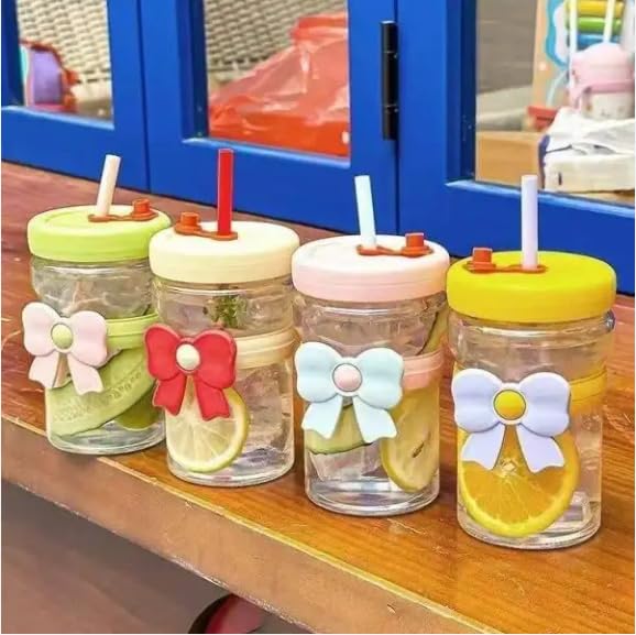 Flower Tea Glass Cup with Straw