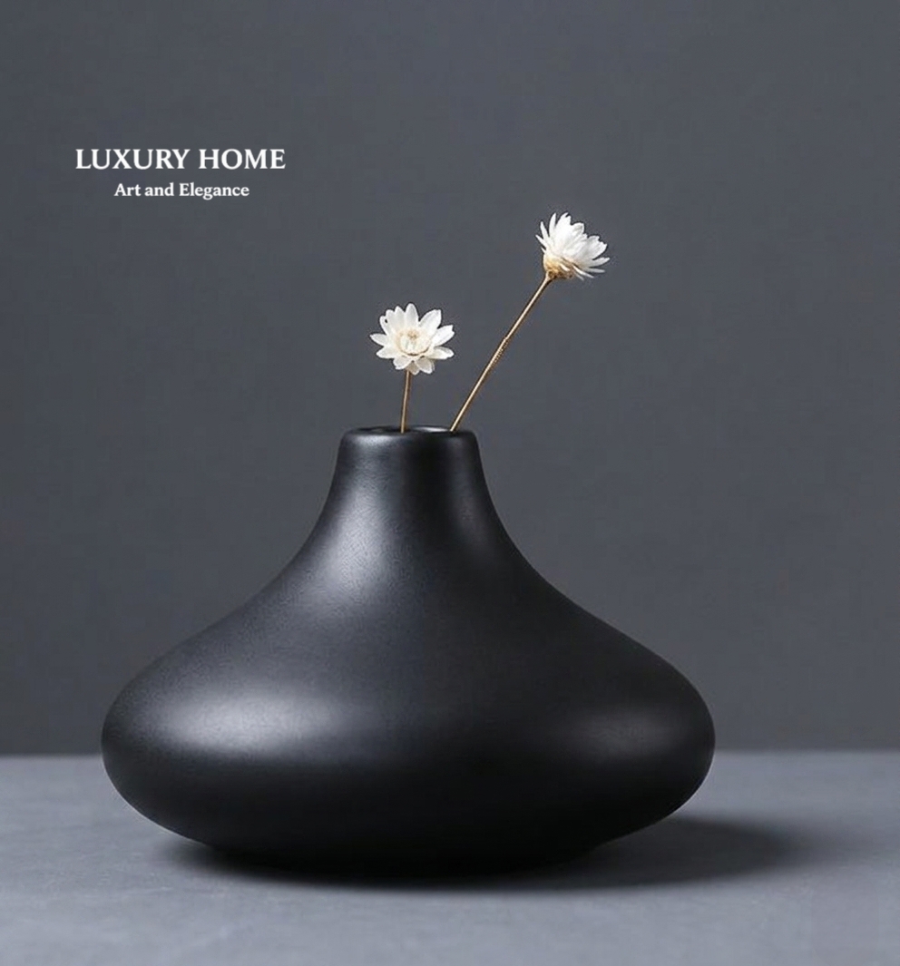 Modern Black Ceramic Flower Vase Centerpieces Office Desktop & Interior Decoration