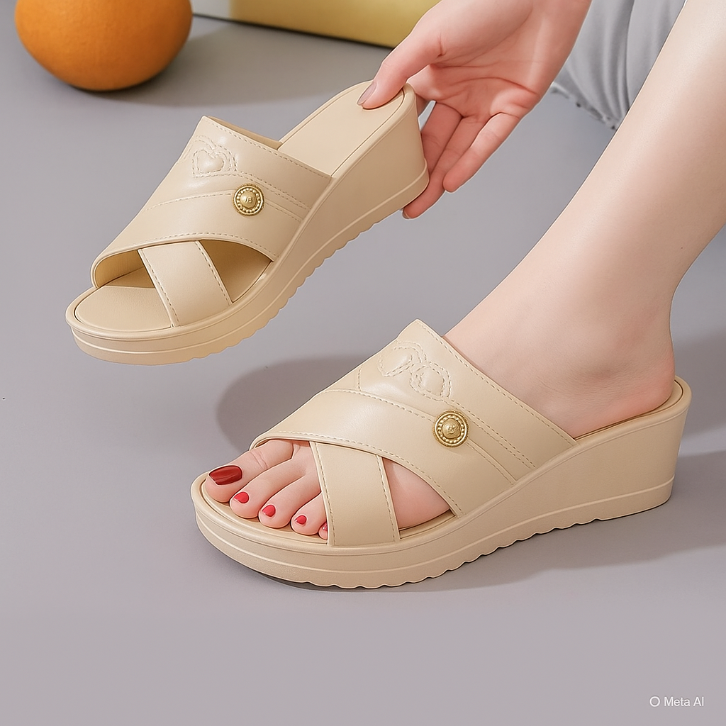 Casual Wedge Slip-On Slides and Flip Flops Women Wedge Sandals in Rubber
