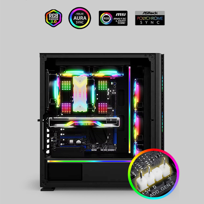 COOLCIRC 40cm LED Strip Computer Light Bar 5V/3PIN ARGB Motherboard Light-Strip Colorful Atmosphere DIY Lamp Bar for PC