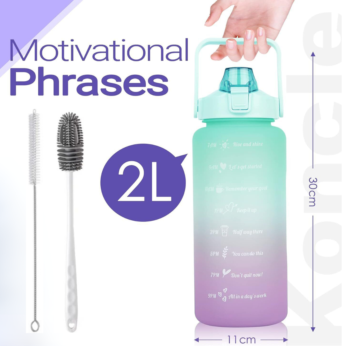 2 Liter Motivational Water Bottle with Straw, Bottle & Straw Cleaner, Gradient Color Drinking Water Bottle for Girls, Women, Gym, Fitness, School, Outdoor Sports, Portable BPA-Free Plastic Travel Water Bottle with Handle