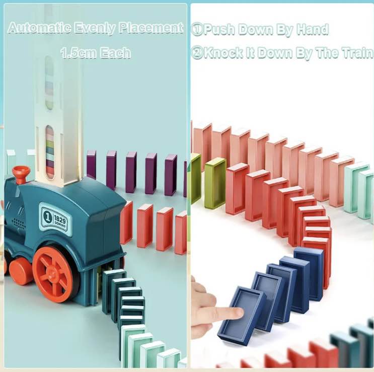 Kids Domino Train Car Set Sound Light Automatic Laying Domino Brick Colorful Dominoes Blocks Game Educational DIY Toy Gift