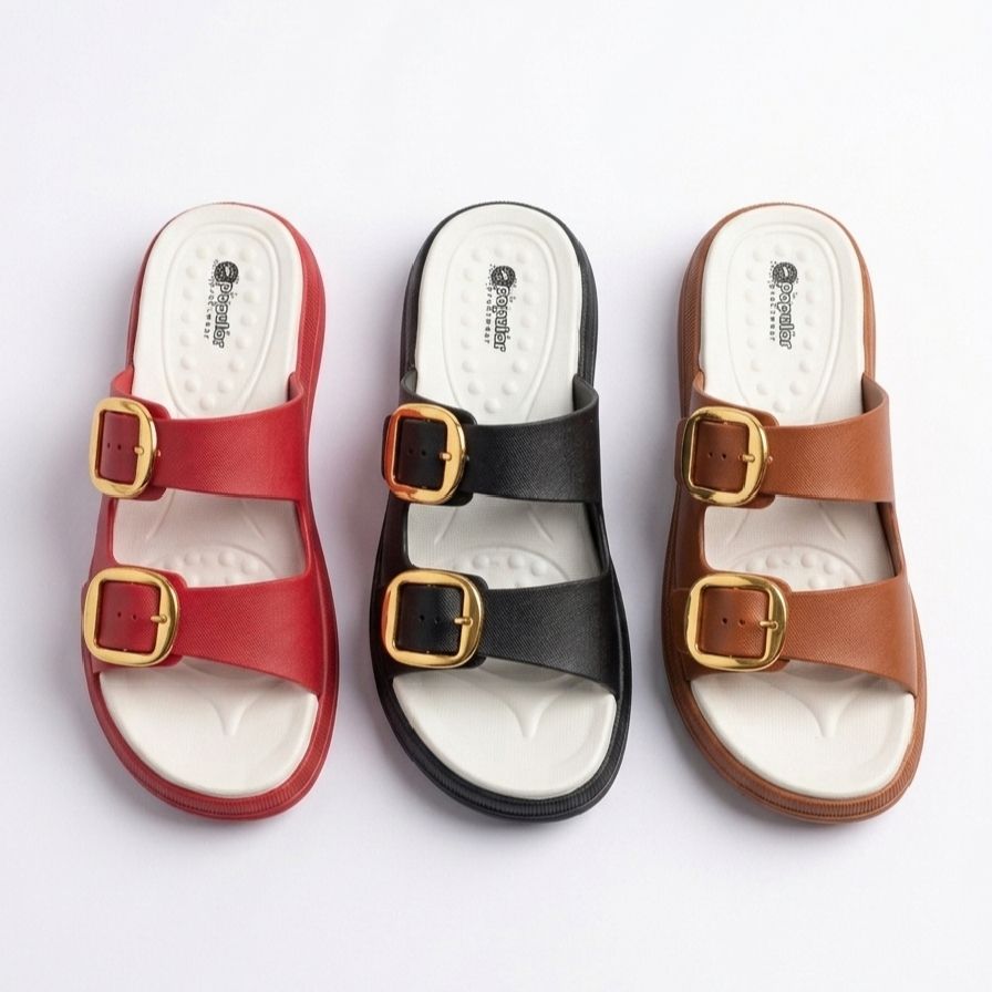 Women’s Dual-Step Platform Sandals with Gold Buckle Detail Orthopedic-Style Wedge Cushioned Sandals
