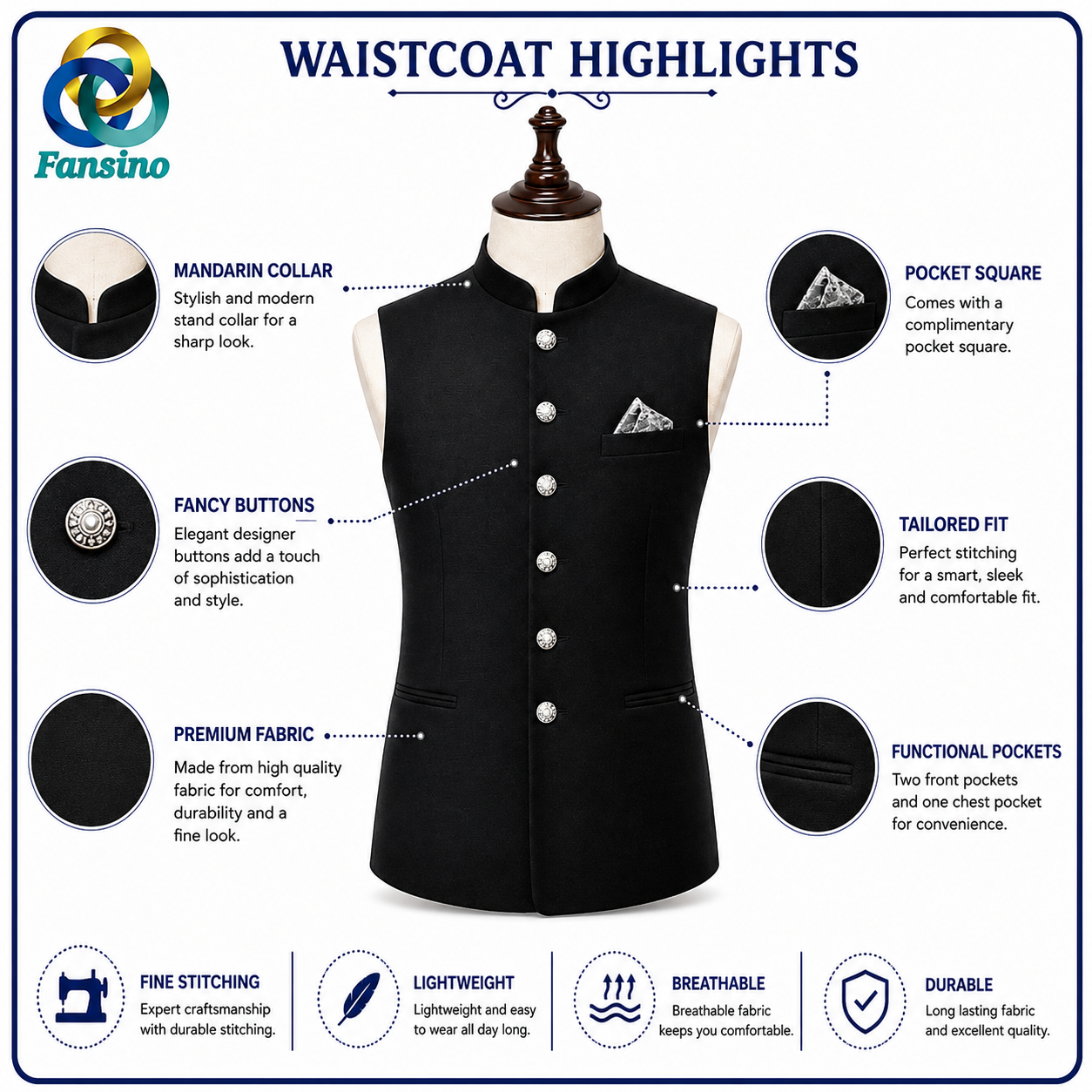Black Waistcoat By Fansino | Premium Quality Waist Coat For Men