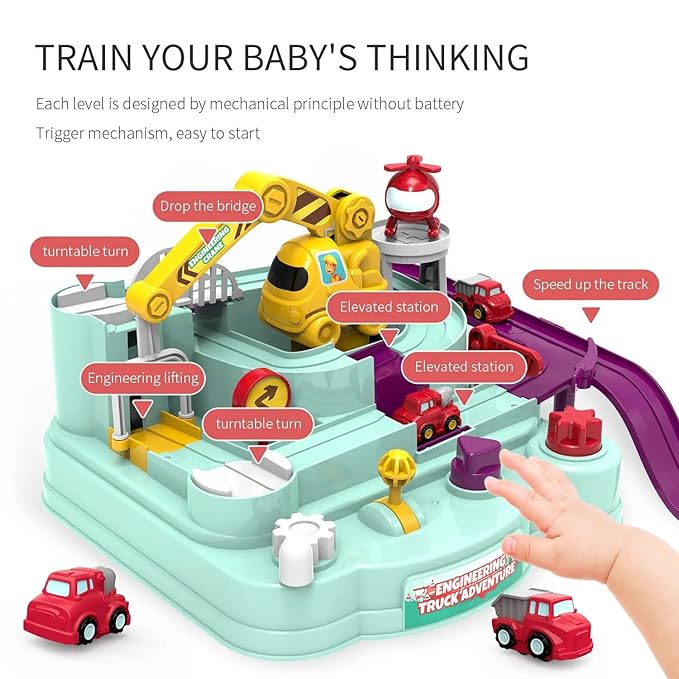 Racing Rail Car Model Adventure Racing Rail Track Car Inertia Slide Vehicle Toy Brain Table Game Gift Mounted Model Building (Color : Blue)