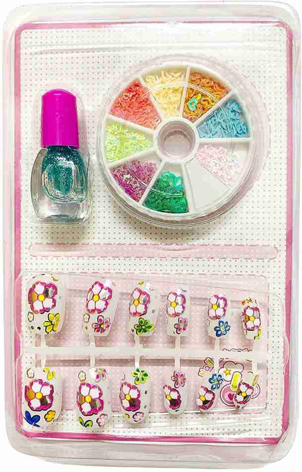 DIY Fashion Nail Art Set for Girls with Artificial Nails, Glitter Nail Paint and beautiful stones, Birthday Gift for little girls kids