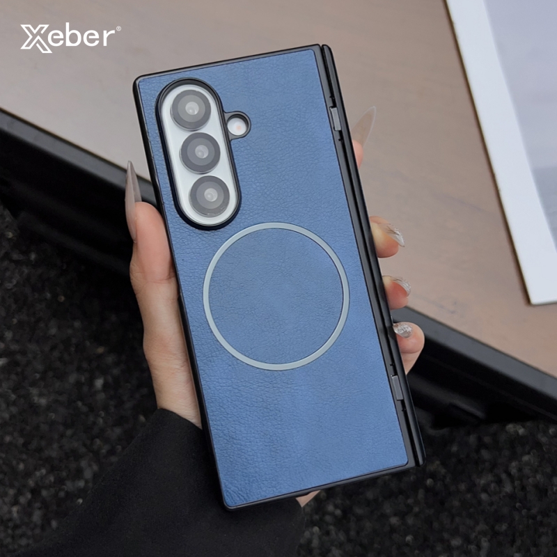 For   Z Fold 7 5 4 3 Case Leather Pattern For Magsafe Magnetic Case For  Z Fold6 Fold7 Wireless Charge Cover