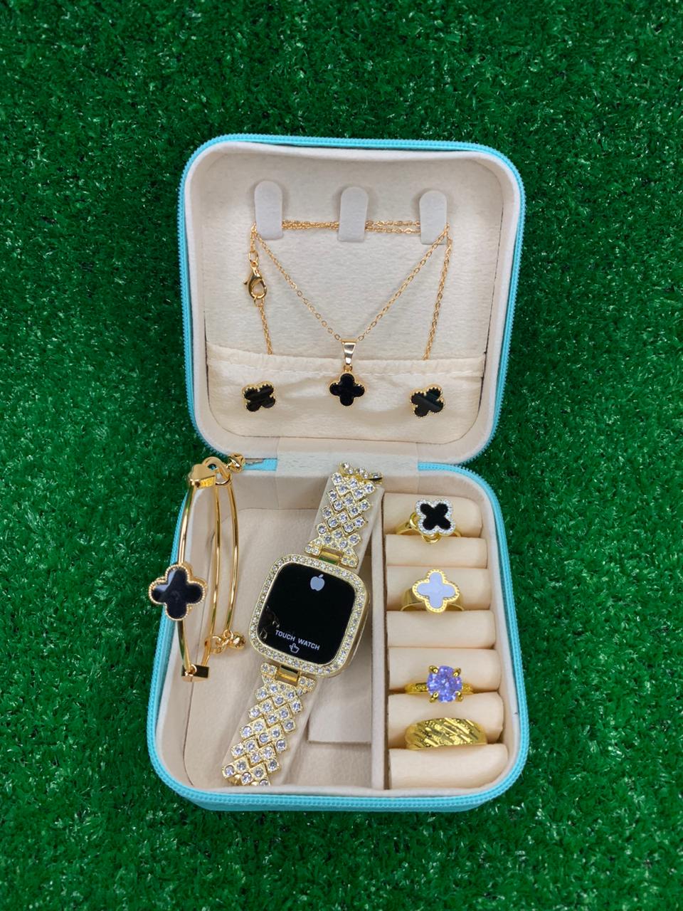 Pack of 6 Watch Set for Women Stainless Steel Analog Quartz Watch with Accessories Fashion and Luxury Style Multiple Colors (with box)