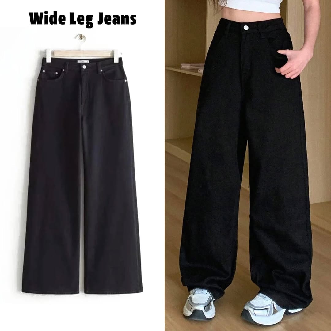 Women's Black Wide Leg Jeans - High Waisted Denim Trousers for Girls & Ladies - Trendy Casual Wear