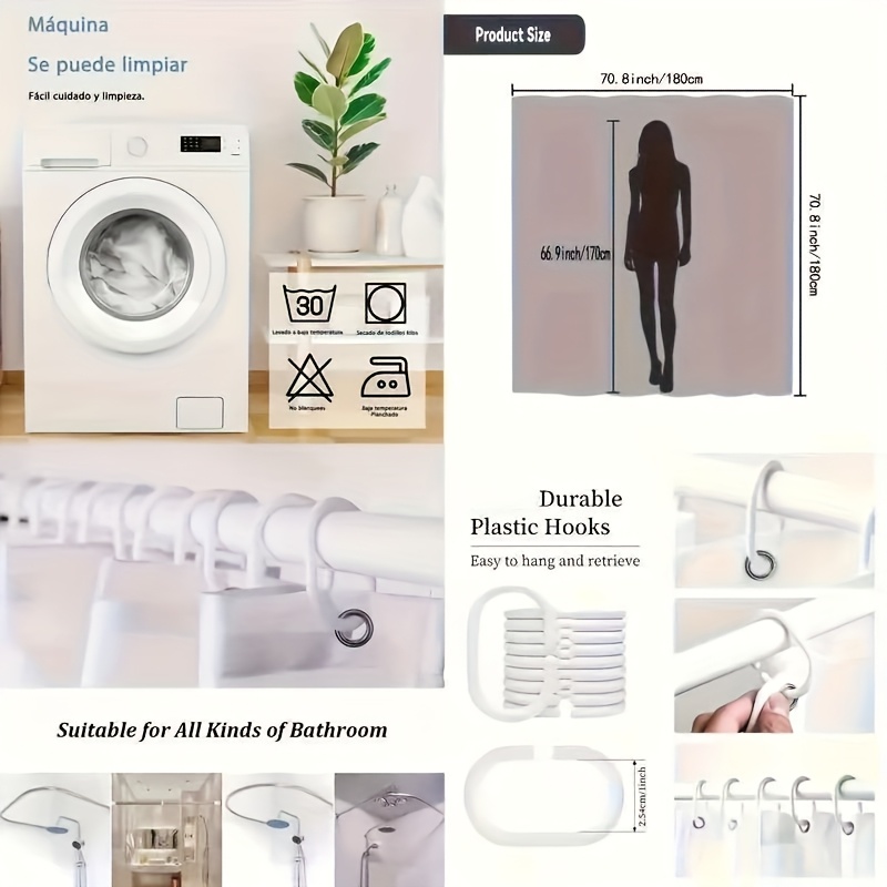 12 Hook Waterproof Shower Curtain for Bathroom Stylish Design Random Design Washable & Durable Shower Curtains Waterproof Bathroom Curtains Shower curtain with Stylish Designs Material Easy to Clean for All-Season Bathroom Decor and Home Use