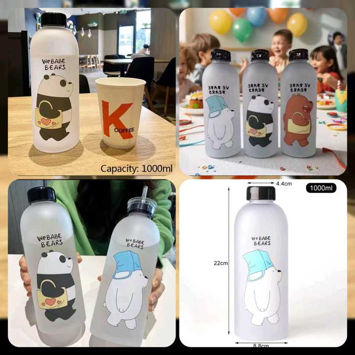 Plastic Bear Bottle 1000ML Double Cap | Cute Leakproof Water Bottle with Straw