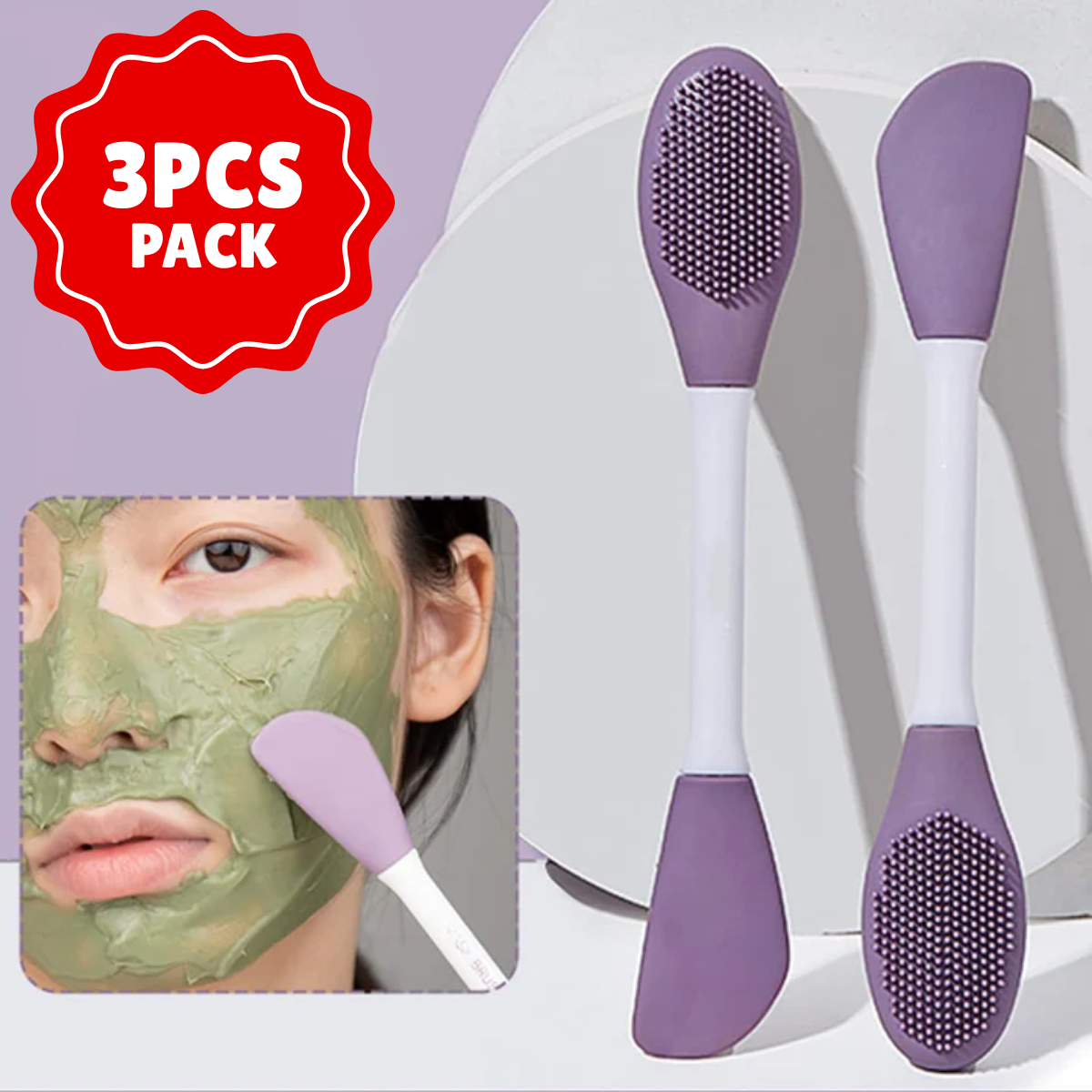 Pack of 3 & 1Double Headed Face Mask Brush, Facial Cleansing Brush, Face Cleaning Brush, Silicone Face Cleanser, Facial Cleansing Brush, Portable Face Cleaning Massage Tool, Facial Brush, Exfoliator, Facial Polish and Scrub, Face Massager