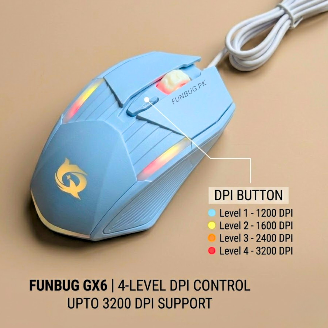 High Performance Ergonomic Gaming Mouse with 6 Programmable Buttons & RGB Breathing Lights | Silent Clicks, Adjustable 3200 DPI, 1.5M Fiber Wire Optical Mice for PC, Laptop, Pubg Mobile with FREE MousePad by FunBug