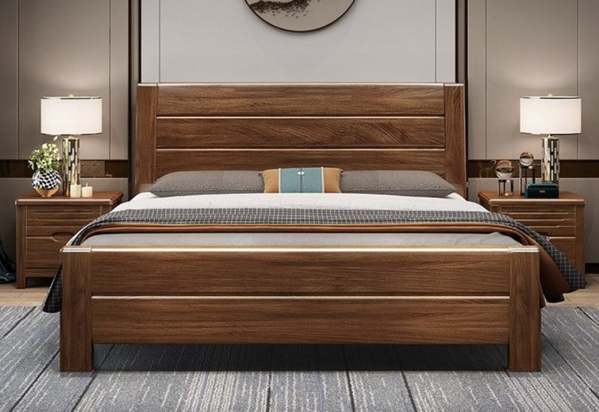 Modern King Size Bed With 2 Side Tables Sheesham Solid Wood