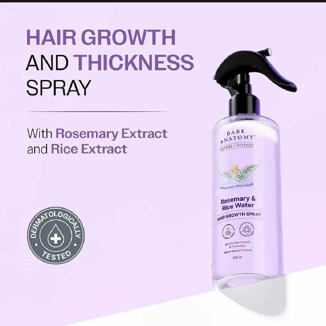 Rosemary Water Spray for Hair Growth & Hair Fall Control - 200ml | Rice Water Hair Serum for Stronger Hair | Natural Hair Tonic for Men & Women