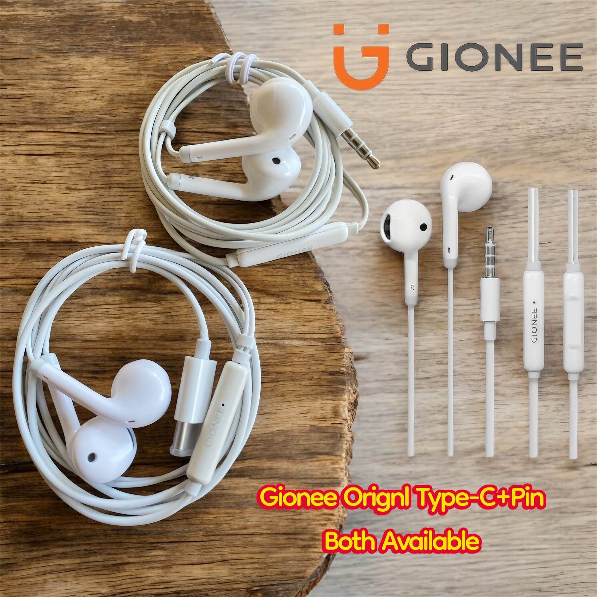 Gioneee Premium In-Ear Wired Earphones - Type-C & 3.5mm Jack Hi-Res Audio Handsfree - Ergonomic Design Headphones with Noise Cancelling Mic