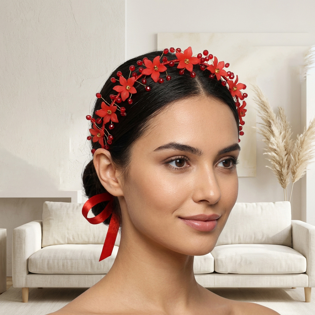 Flower Rhinestone Wedding Headband Hair Accessory Ribbon and Rhinestone For Women and Girls