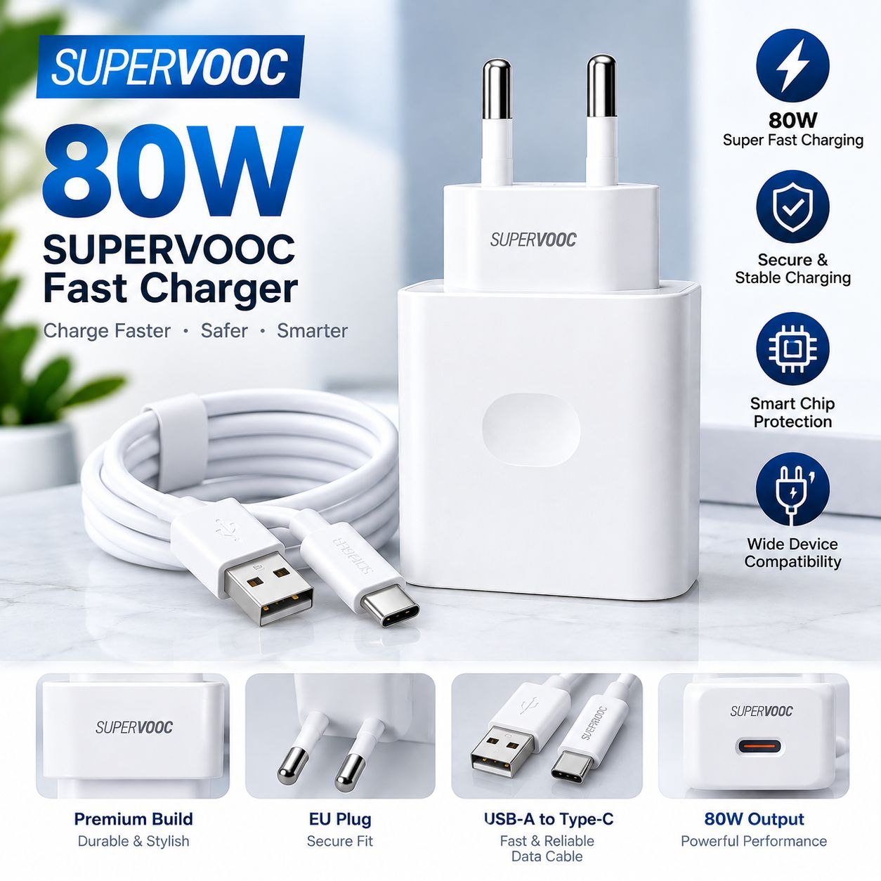 45W Super Fast PD Charger | USB + Type-C Dual Port | Fast Charging Adapter with LED Display
