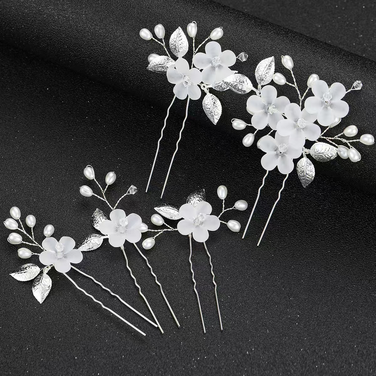 Acrylic Flower and Leaf U-Shaped Hairpin Hair Accessory Bridal Wedding Hair Accessory