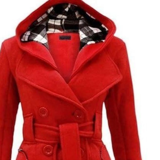 Stylish Checkered Hooded Trench Coat For Girls Stuff Double Fleece Color Red