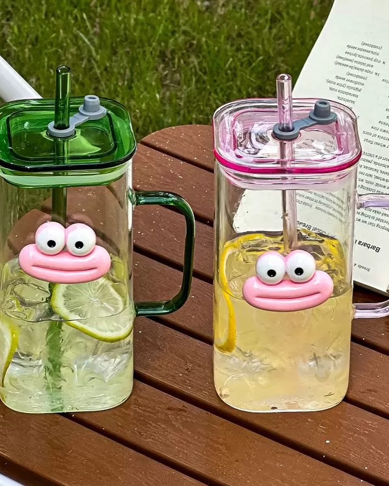 350ml Glass Straw Cup with Lid