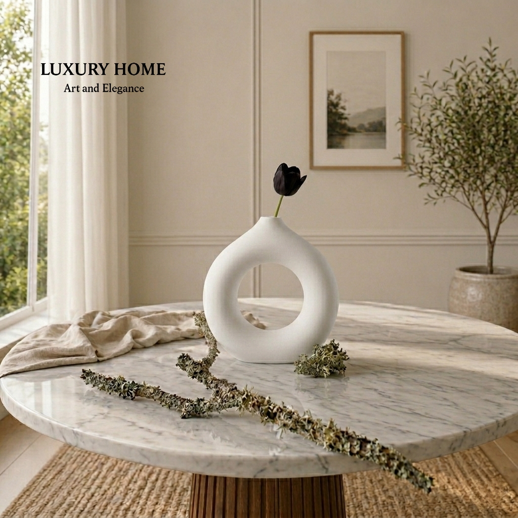 Donut Ceramic Vase for Table Decor | Modern Ring Flower Vase | Stylish Home Decoration Pot