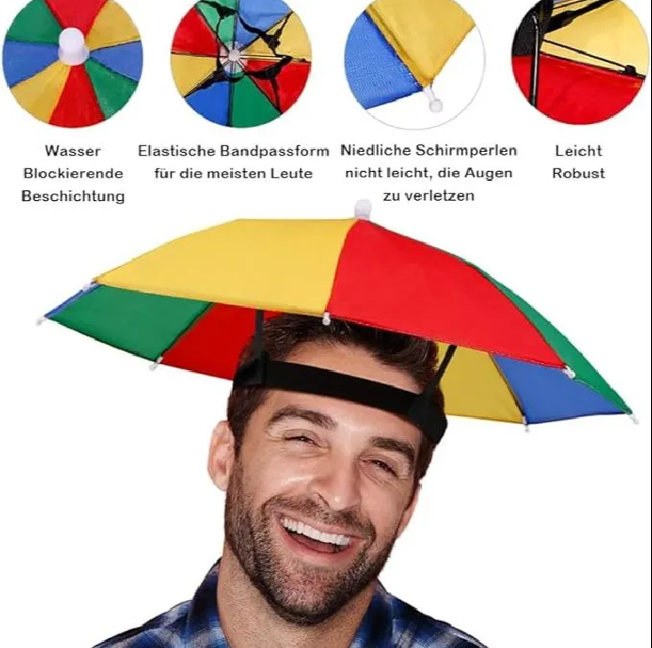 Rainbow Umbrella Hat for Sun & Rain – Hands Free Cap Umbrella for Outdoor Use