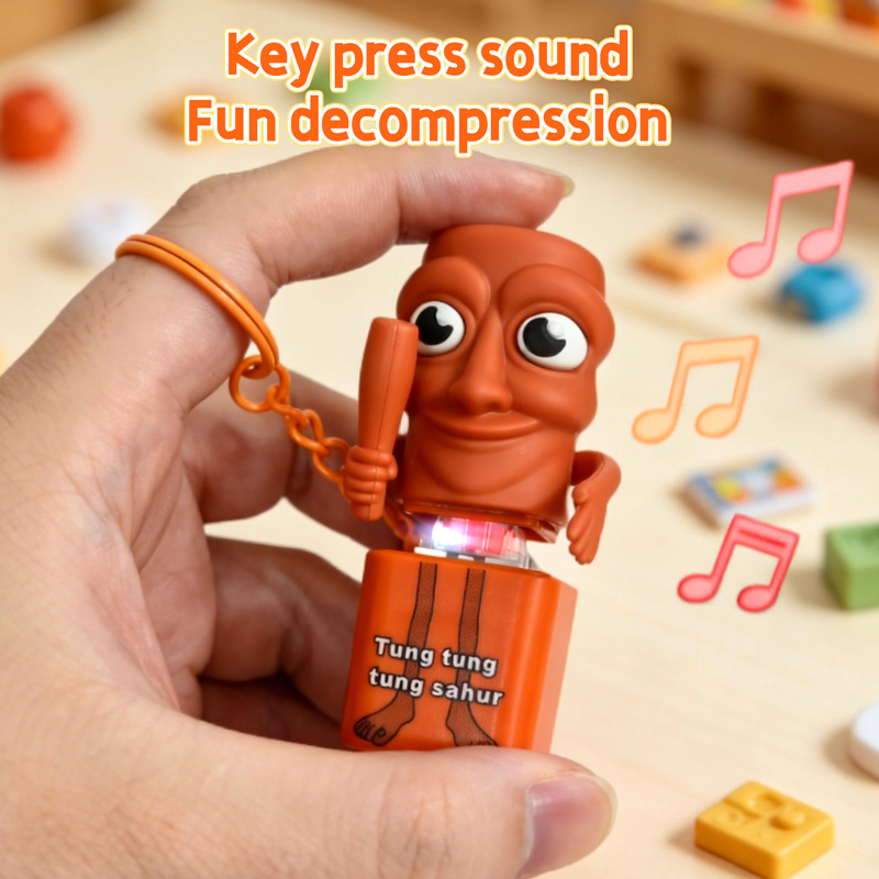 Tung tung tung Sahur Fidget Keyboard Clicker Keychain Anxiety Relief Stress Toy Keychain With sound and light Action Figure