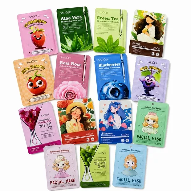 SADOER / BIOAQUA Randum Bundle of 15 pcs Facial Face Sheet Mask, Hydrating, Radiance Boost, Calming, Moisturizing, Skin Care Sheet Masks