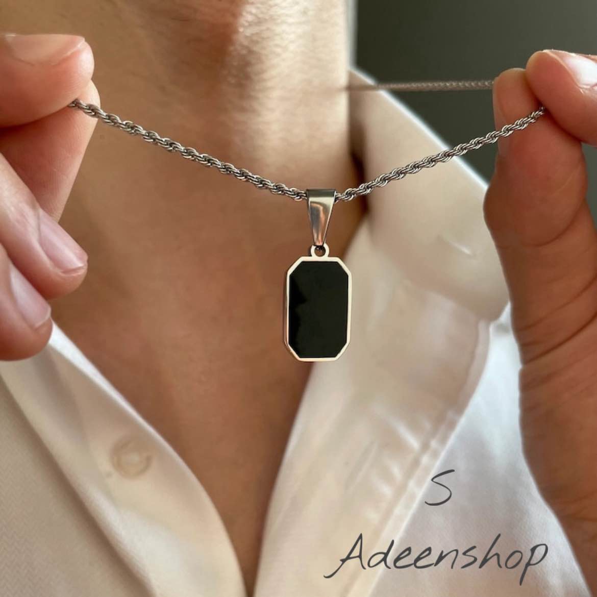 The square Noir black Pendant for Stainless Steel chain