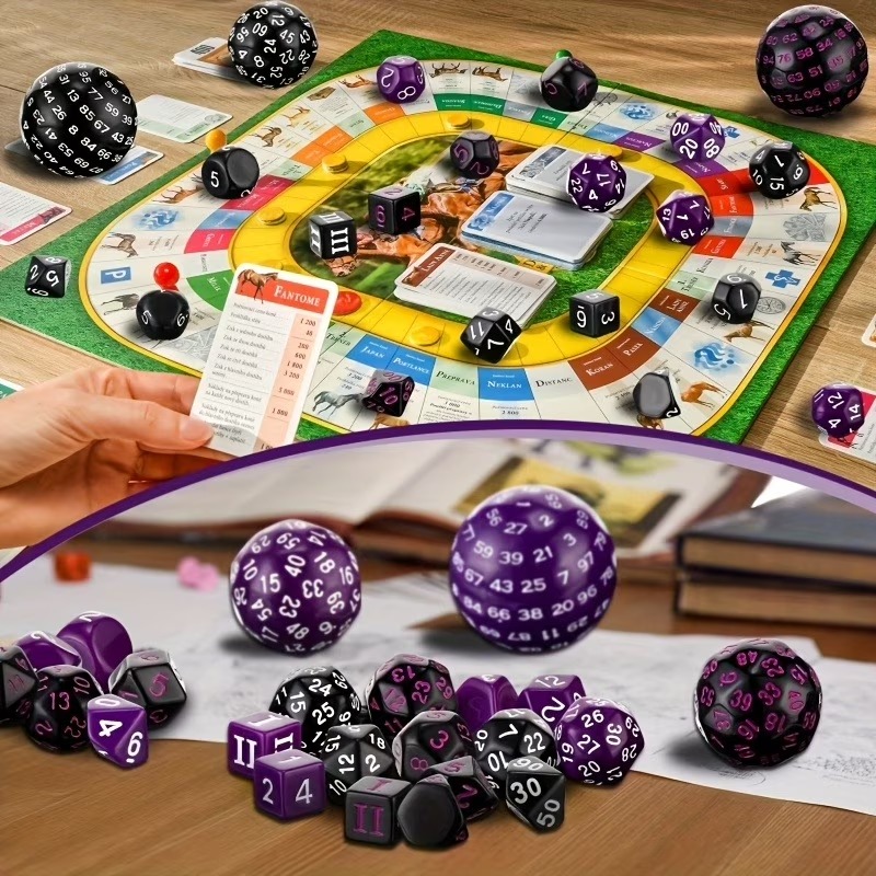 DND Polyhedron D3-D100 Dice Set (15 Pieces) for Roleplaying Tabletop Game with Drawstring Pouch