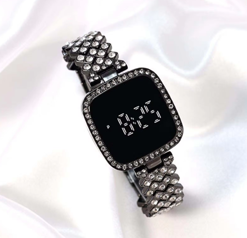 Hot Deal No.1 Full Diamond Touch Screen LED Watch – Steel Chain with Diamonds for Women & Girls
