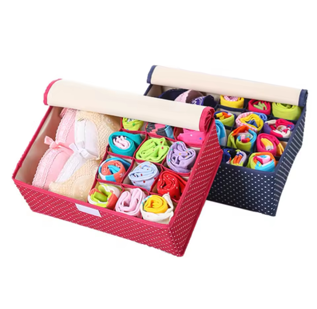 Foldable Star Print Bra Organizer Box – Multi-Compartment Underwear & Socks Storage Box