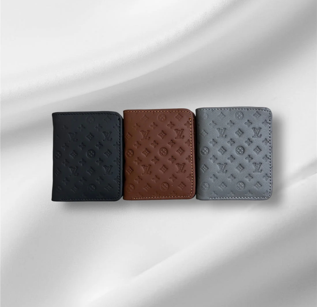 LV Style Leather Wallet for Men – Premium Embossed Design | 6 Card Slots + 1 Cash Pocket | Slim Bifold Wallet