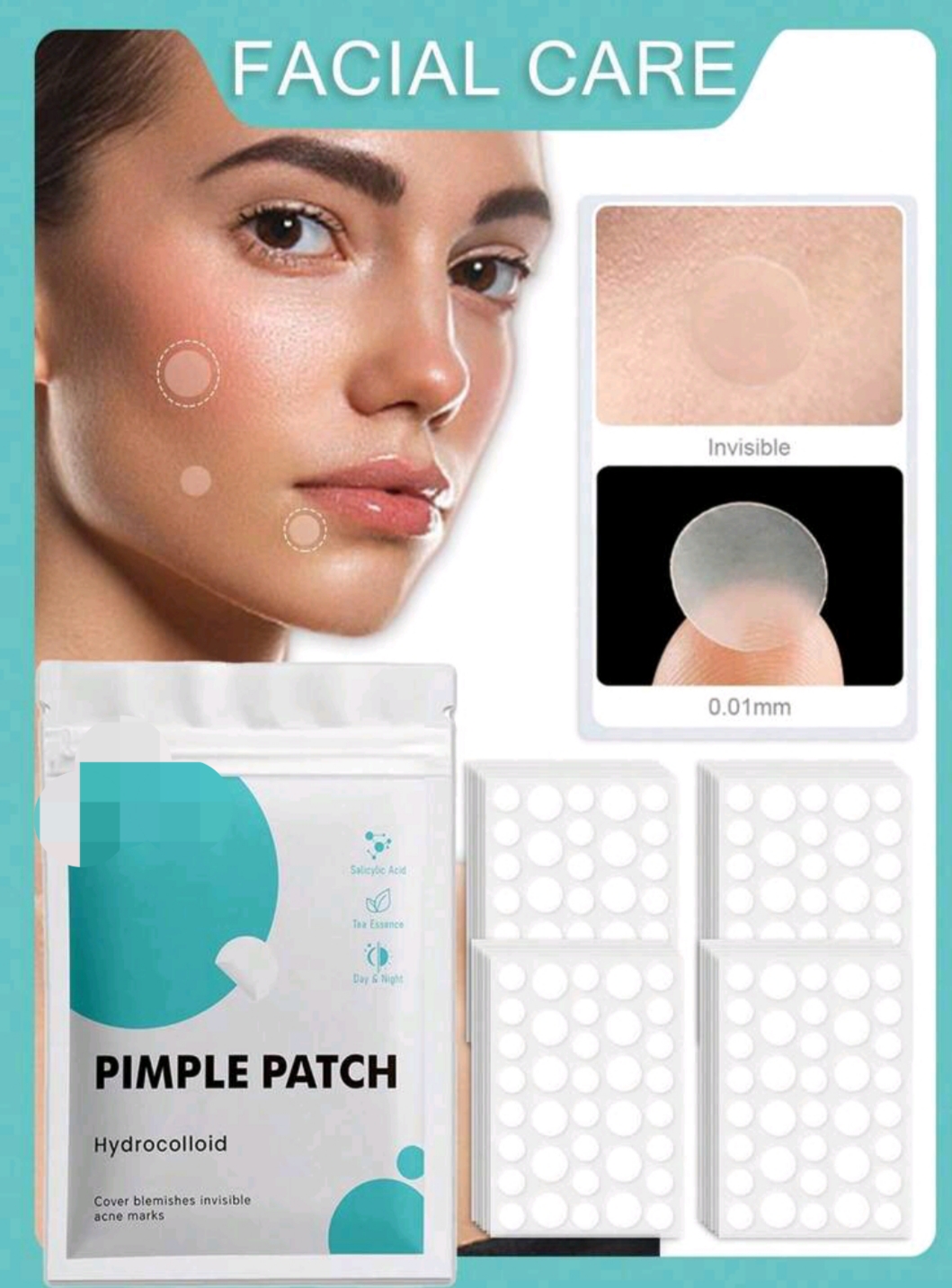720 pcs Face Care Acne Patch/Body Blemish Cover, Blackhead Care/Accessories Tweezers, Suitable For Eyelashes & Acne Patch Removal, Sterile Hygienic, Gentle & Non-Irritating, Alcohol-Free