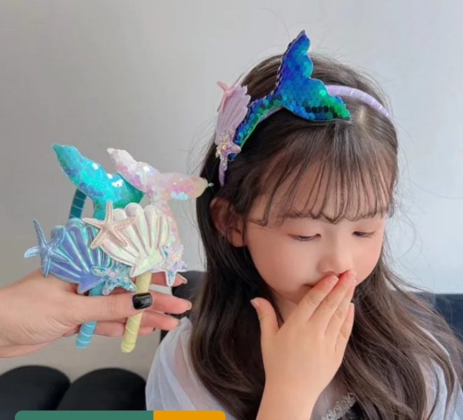 Fashion Cartoon Mermaid Children Hairband Princess Laser Sequin Thin Hairband Headdress Cute Hair Hoop Hair Ornament