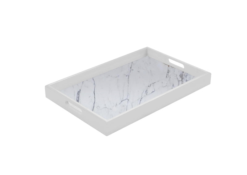 A sleek marble tray with smooth edges, featuring sturdy side handles for easy carrying. Perfect for adding elegance to serving or decor displays. 2