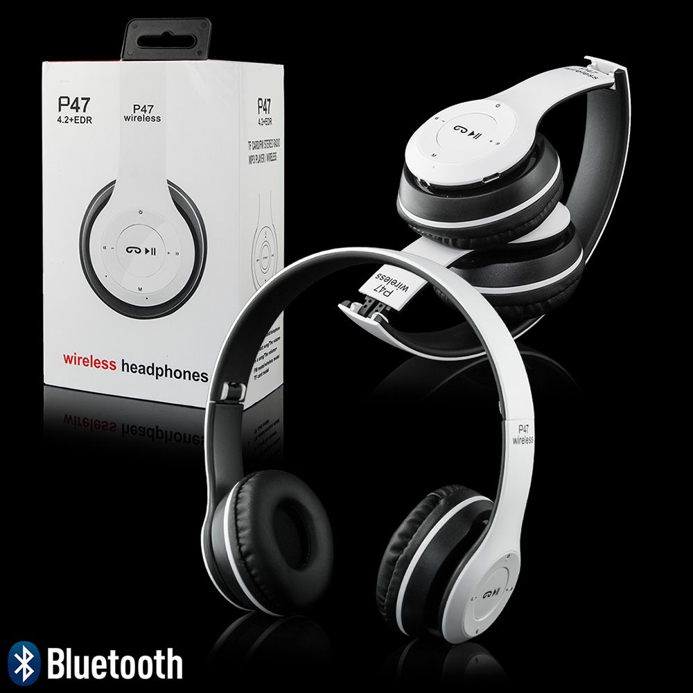 Wireless Headphones | P47 bluetooth Wireless Headphones | Head phones Foldable Headset Support FM Radio TF for PC | TV | Tablets and Smart Phones | White Wireless Headphones