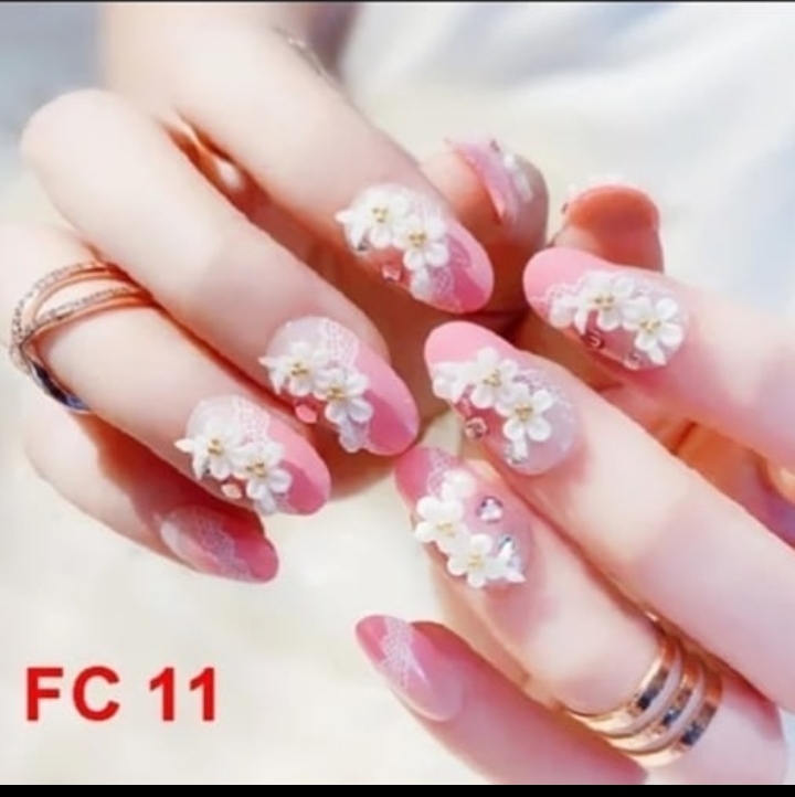 Nails new 24pc set fc20 nails pearl rhinestone acrylic nails for ...