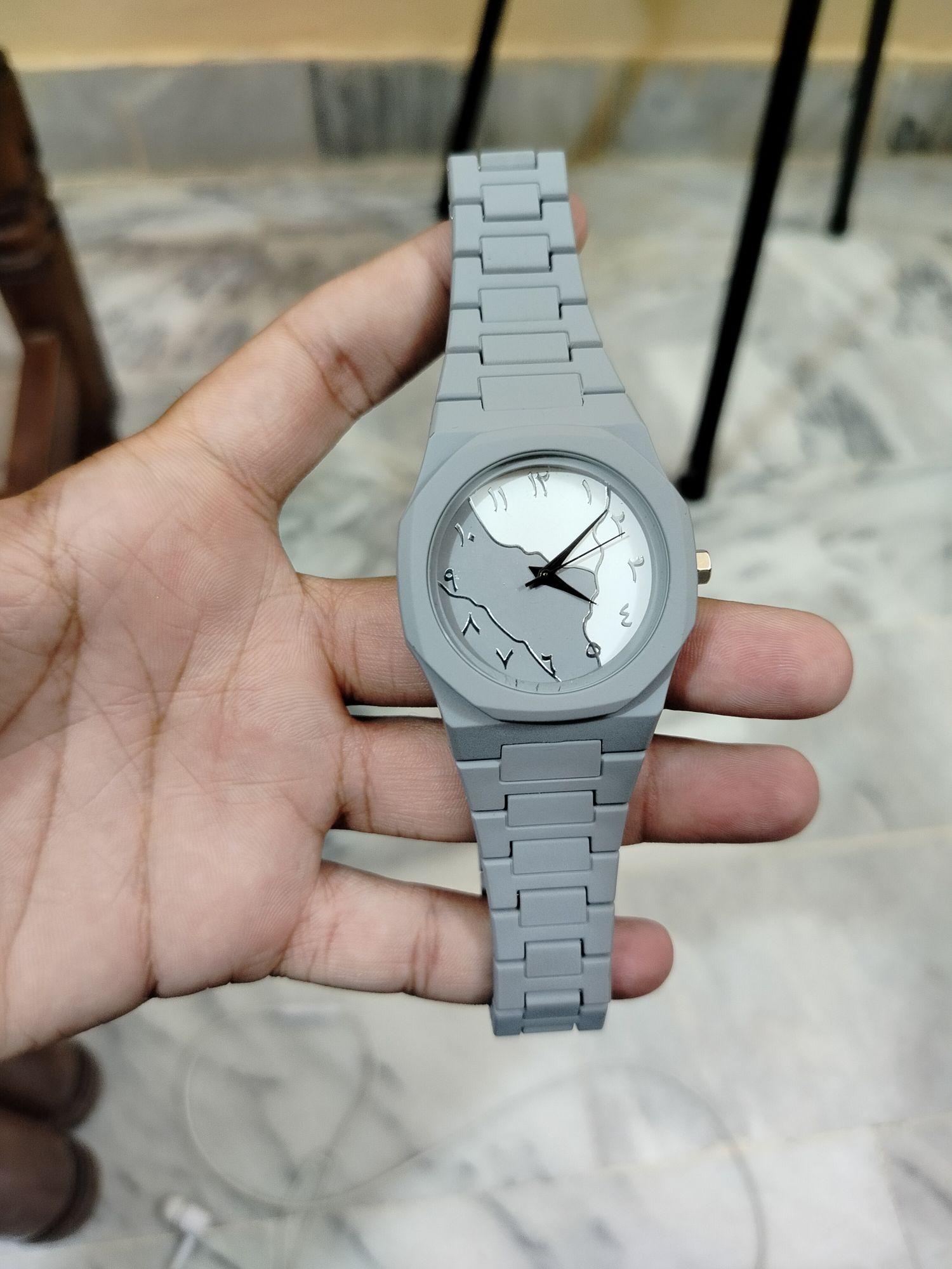 Premium Arabic Numerals Wrist Watch – Silicon Strap, Islamic Dial (Blue & Army Green)