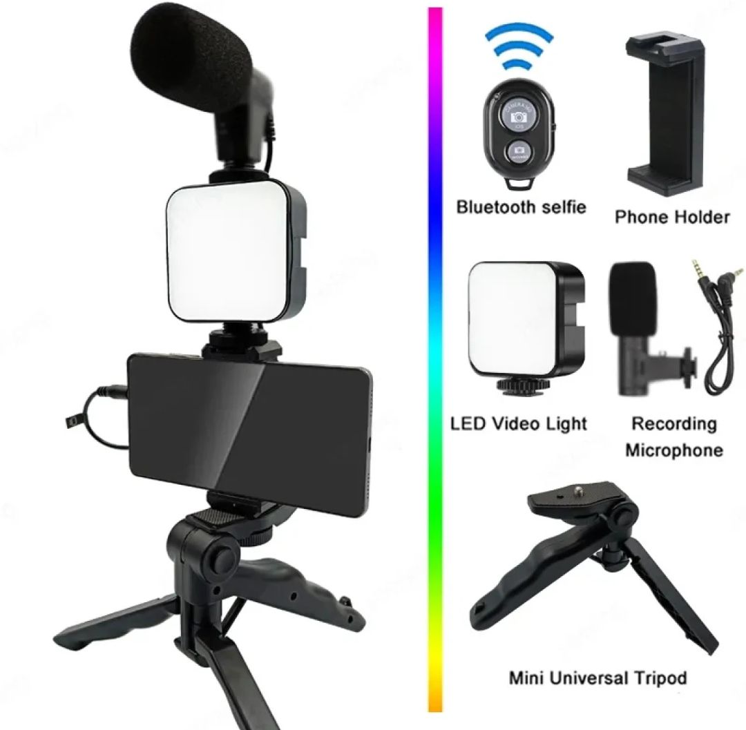 TechKart Professional Vlogging Kit AY-49 | Video Making Kit | With Tripod,Microphone,LED light,Mobile Holder| Durable,Portable and Adjustable Stand by TechDepot